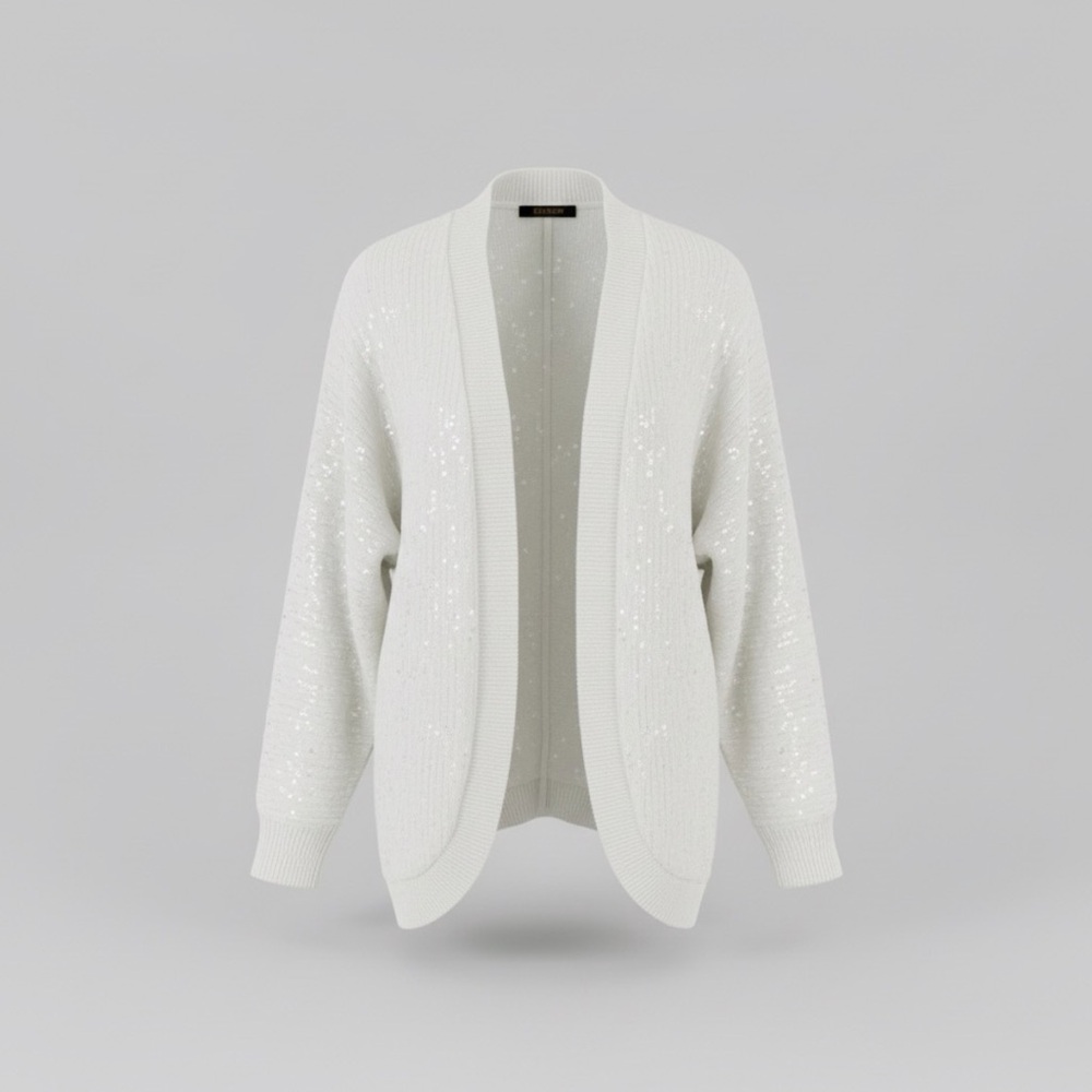 JM Collection White Sequin Cardigan